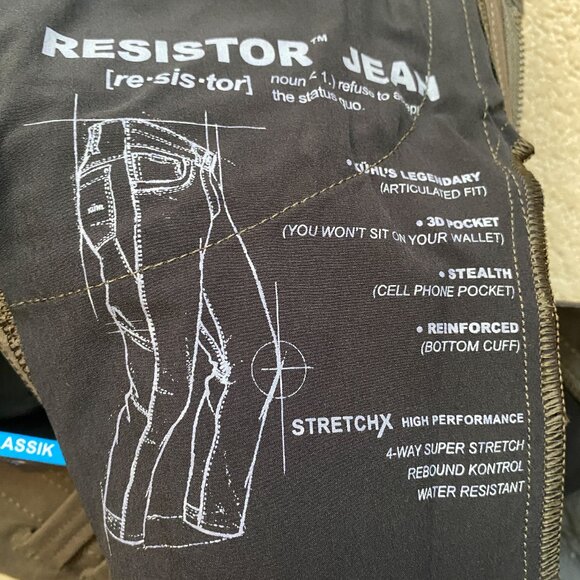 KUHL Resistor Jean 30x34 Klassik Fit Stretch Water Resistant Black Moss NWT - Picture 9 of 14